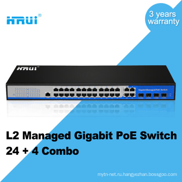24 порта 10/100/1000m PoE с 4 портами Gigabit SFP для коммутатора сети Ethernet с веб-управляемых